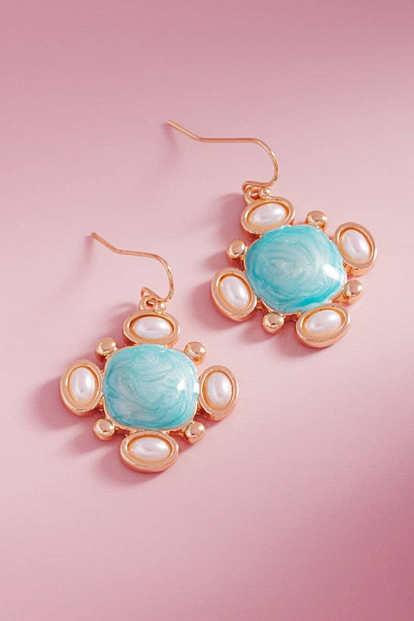 Square Pearlized Color Enamel Pearls Hook Earrings