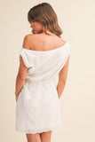 ID8182-A ASYMMETRIC OFF SHOULDER EYELET MINI DRESS