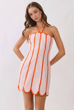 CD06765-Contrast Piping Detail Halter Neck Mini Dress