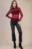 NT12220-High Neck Fitted Sheer Mesh Lace Knit Top