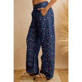 WOMEN NAVY FLORAL PRINT RELAXED WIDE LEG PANTS