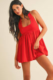 IR2198 HALTER BABYDOLL ROMPER WITH BIKER SHORTS