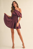 ID9559  OFF SHOULDER SMOCKED WAIST MINI DRESS