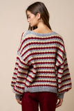 Relaxed Stripe V-Neck Button Cardigan