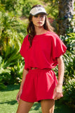 Scuba Bubble Hem And Sleeve Solid Crop Top