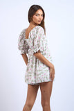 FLORAL PRINT HALF PUFF SLEEVE MINI ROMPER