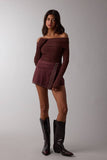 SUEDE STUDDED DETAIL ASYMMETRIC WRAPPED MINI SKORT