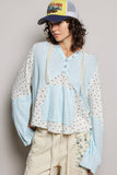 Mixed-Fabric Feminine Look Floral Lace Trim Long Sleeve