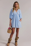 D4389 V-neck Lantern Sleeve Babydoll Dress