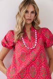 CD07319-Scallop Trim Detail Floral Mini Dress
