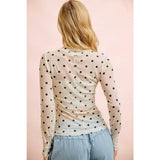 HIGH NECK LINE POLKA DOTS MESH TOP WITH THUMB OPENING