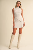 IST6664 HIGH NECKLINE ASYMMETRIC HEM SLEEVELESS SWEATERSET