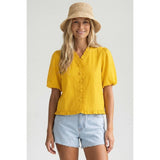 Ruffle Detail Bubble Sleeve Top