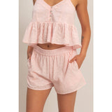 Eyelet Elastic Shorts With Pockets