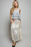 Round Neck Ruffle Hem Trim Detail Floral Sleeveless Top