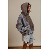 WASHED AND FLEECE MIX AND MATCH ZIP UP HOODIE
