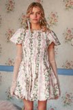 Floral Puff Sleeve Smocked Dress
