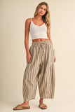 IP1539 STRIPED SIDE POCKET LOOSE RELAXED FIT CROPPED PANTS
