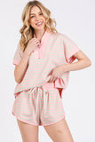 HALF ZIP UP STRIPED TOP AND SHORTS SETS