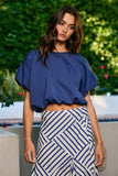 Scuba Bubble Hem And Sleeve Solid Crop Top