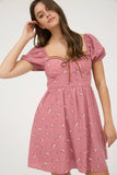 FLORAL SWEETHEART FRONT TIE MINI DRESS