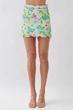 CS4064-Bird & Floral Print Scalloped Hem Mini Skirt