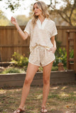 HALF ZIP UP STRIPED TOP AND SHORTS SETS