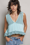 Sleeveless contrast thermal cropped babydoll top