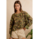 CAMO JERSEY OPEN BACK LONG SLEEVES TOP