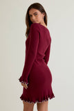 BOAT NECK RUFFLE HEM SWEATER DRESS