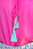 36882 Tassle Front Self Tie Ruffle Detail Top