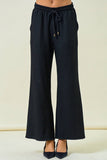 TEXTURED KNIT WIDE LEG PANTS WITH ELASTIC WAIST
