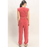Rolled Sleeve Wrap-Front Crop Top And Jogger Set