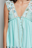 V-neck Thermal Lace Contrast Ruffle Floral Print Sleeveless