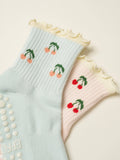 Cherry Ruffle Grip Sock [Baby Blue], Pilates Socks