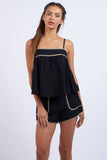 SOLID COLOR KNIT TRIM LINE TOP & SHORTS SET