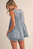 IST6095 DENIM LONGLINE SLEEVELESS TOP AND SHORTS SET