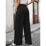 Solid Drawstring Ribbed Brushed Elastic Waist Pants
