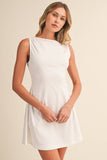 ID10174-A SLEEVELESS WOVEN MINI DRESS WITH SIDE PLEAT DETAIL