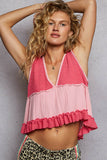 Sleeveless contrast thermal cropped babydoll top