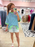 Blue/Green Contrast Oversized Top