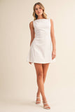 ID10174-A SLEEVELESS WOVEN MINI DRESS WITH SIDE PLEAT DETAIL
