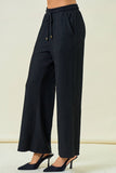 TEXTURED KNIT WIDE LEG PANTS WITH ELASTIC WAIST