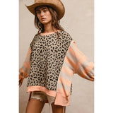 LEOPARD AND STRIPE MIXED TOP