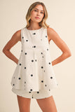 IST6095-A POLKA DOT DENIM LONGLINE TOP AND SHORT SET