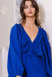 R5268D  Smocked V-neck Ruffled Solid Woven Romper