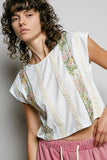 Round Neck Trim Point Floral Patch Sleeveless Top