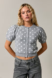 PUFF SHORT SLEEVE POLKA DOT CARDIGAN