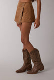 SUEDE STUDDED DETAIL ASYMMETRIC WRAPPED MINI SKORT