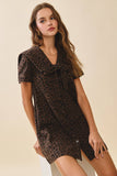 CD05553-Leopard Wash Oversized Sailor Collar Tied Dress